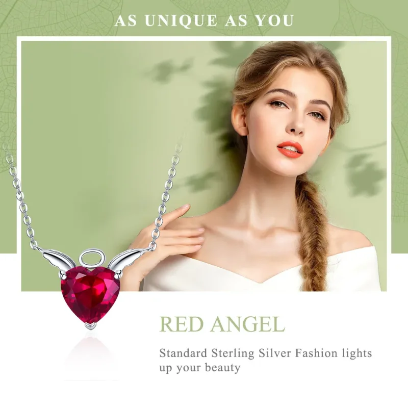 (image for) Silver Red Angel Heart Necklace - PANDORA Style - SCN285 - View 2