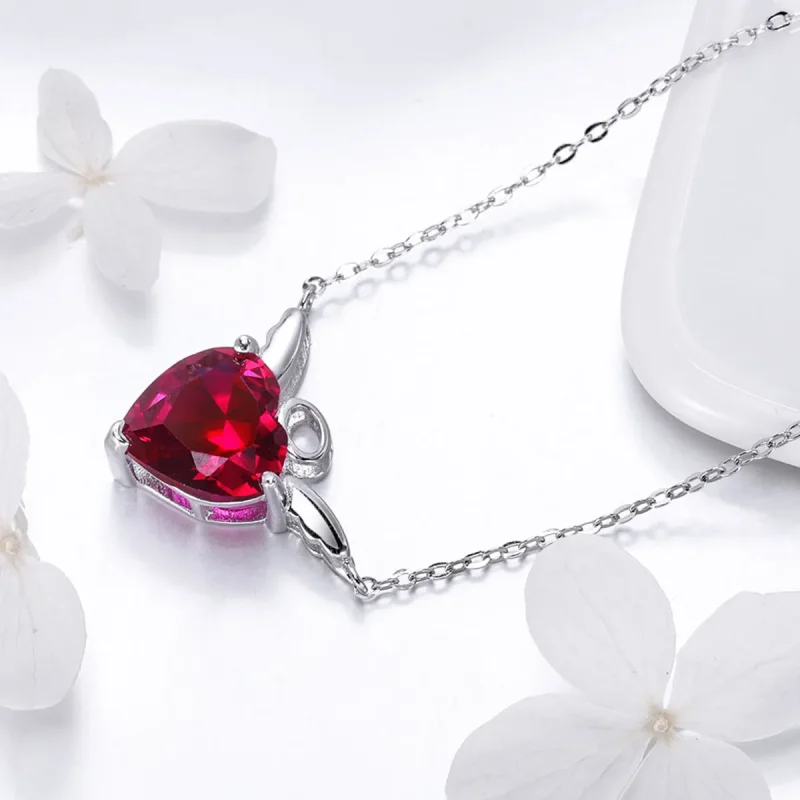 (image for) Silver Red Angel Heart Necklace - PANDORA Style - SCN285 - View 3