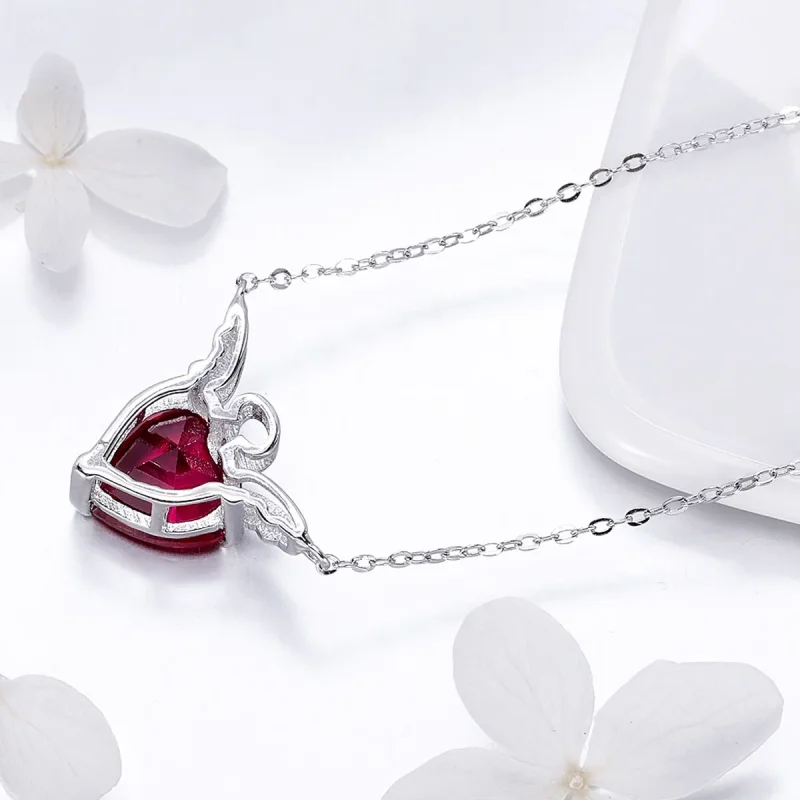 (image for) Silver Red Angel Heart Necklace - PANDORA Style - SCN285 - View 4