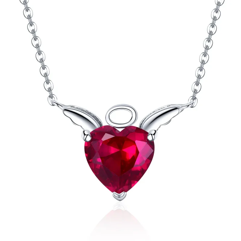 (image for) Silver Red Angel Heart Necklace - PANDORA Style - SCN285 - Product Image