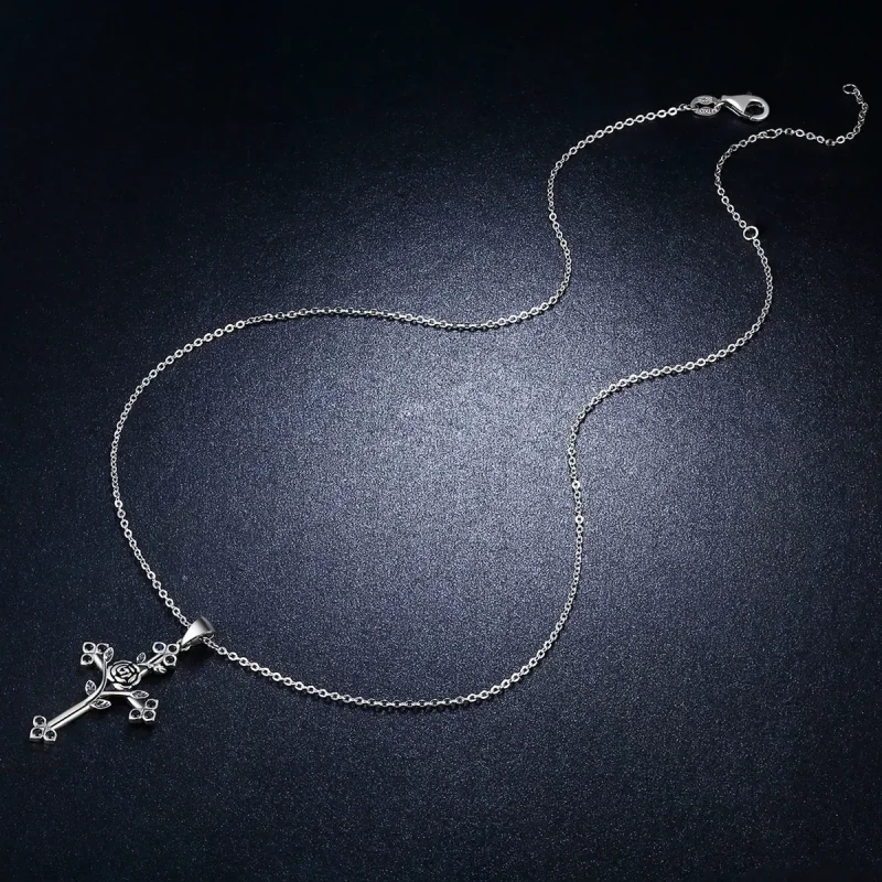 (image for) Silver Rose Cross Necklace - PANDORA Style - SCN091 - View 3