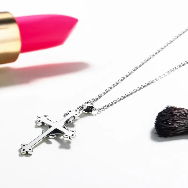 (image for) Silver Rose Cross Necklace - PANDORA Style - SCN091 - View 5