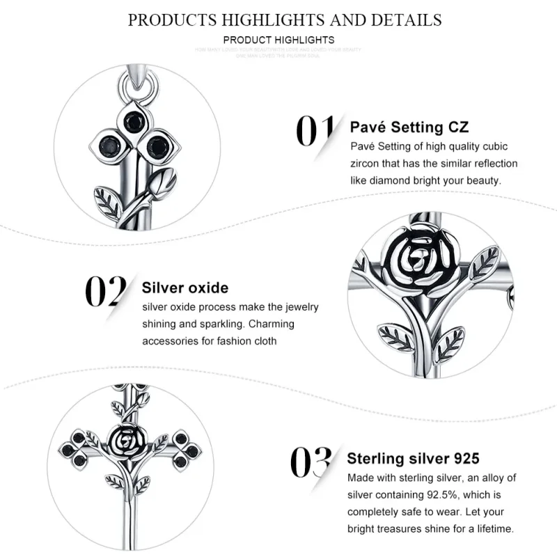 (image for) Silver Rose Cross Necklace - PANDORA Style - SCN091 - View 8