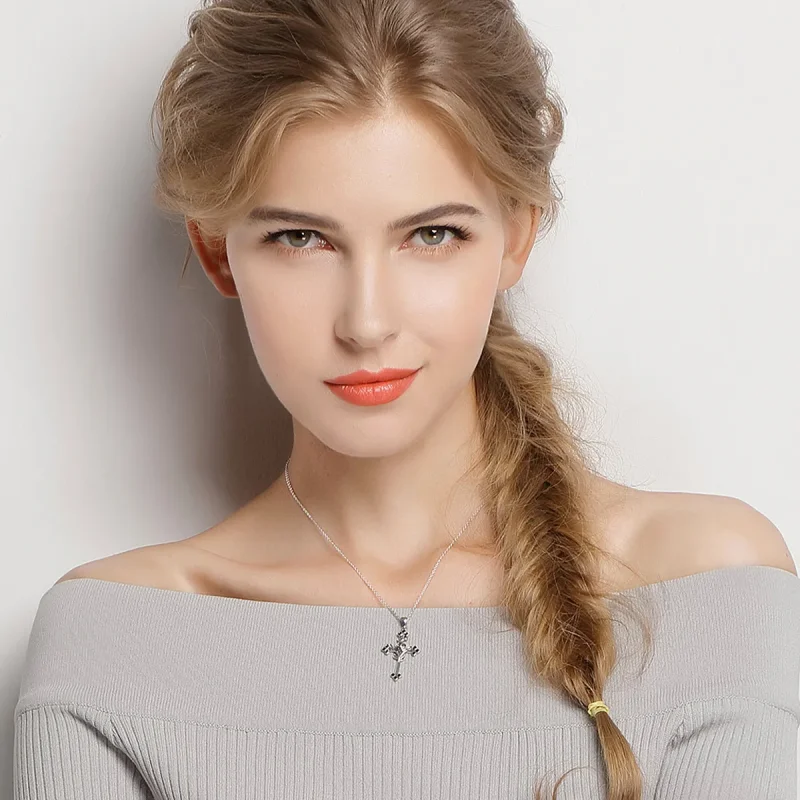 (image for) Silver Rose Cross Necklace - PANDORA Style - SCN091 - View 9