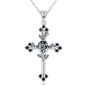 (image for) Silver Rose Cross Necklace - PANDORA Style - SCN091