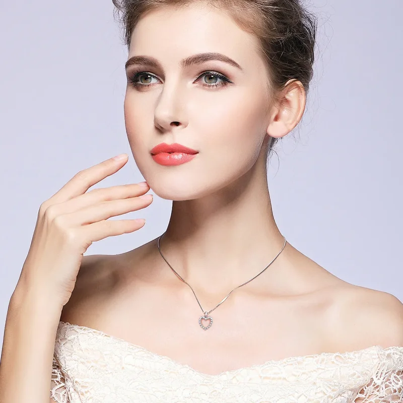 (image for) Silver Sparkle Heart Necklace - PANDORA Style - SCN025 - View 2