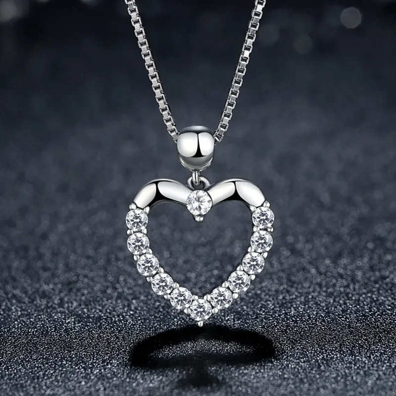 (image for) Silver Sparkle Heart Necklace - PANDORA Style - SCN025 - View 3
