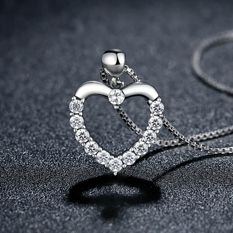 (image for) Silver Sparkle Heart Necklace - PANDORA Style - SCN025 - View 4