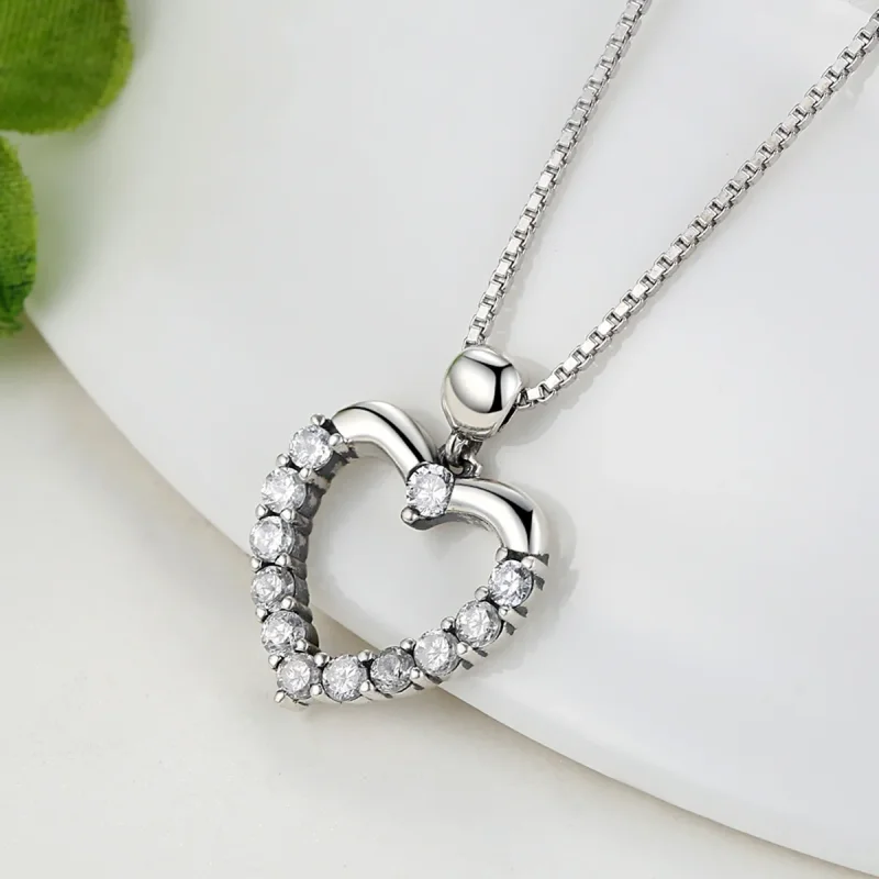 (image for) Silver Sparkle Heart Necklace - PANDORA Style - SCN025 - View 5
