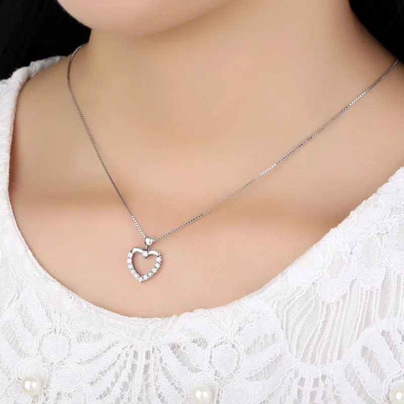 (image for) Silver Sparkle Heart Necklace - PANDORA Style - SCN025 - View 7