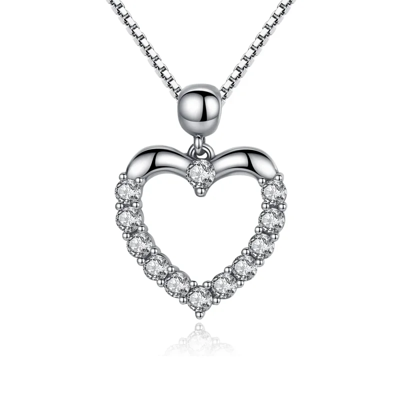 (image for) Silver Sparkle Heart Necklace - PANDORA Style - SCN025 - Product Image