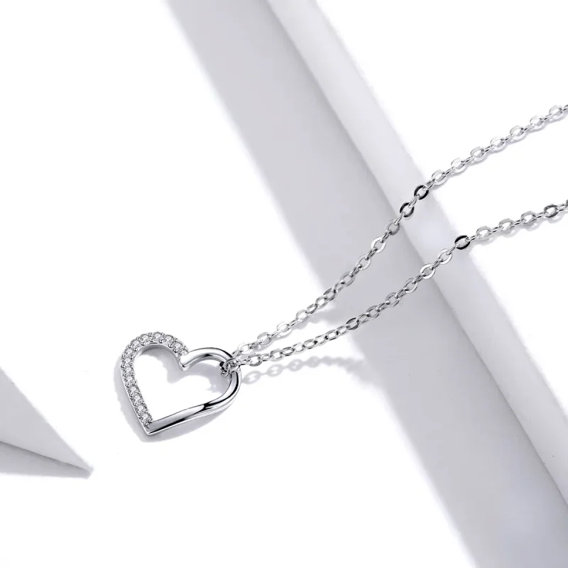 (image for) Silver Sparkle Heart Necklace - PANDORA Style - SCN347 - View 2