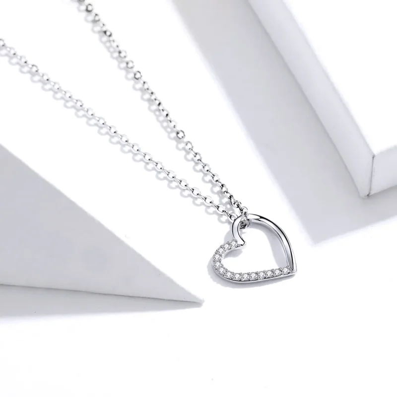 (image for) Silver Sparkle Heart Necklace - PANDORA Style - SCN347 - View 3