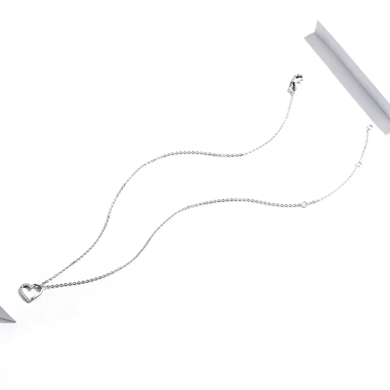 (image for) Silver Sparkle Heart Necklace - PANDORA Style - SCN347 - View 4