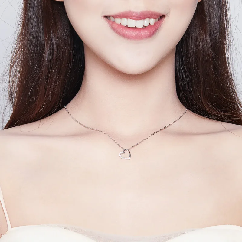(image for) Silver Sparkle Heart Necklace - PANDORA Style - SCN347 - View 5