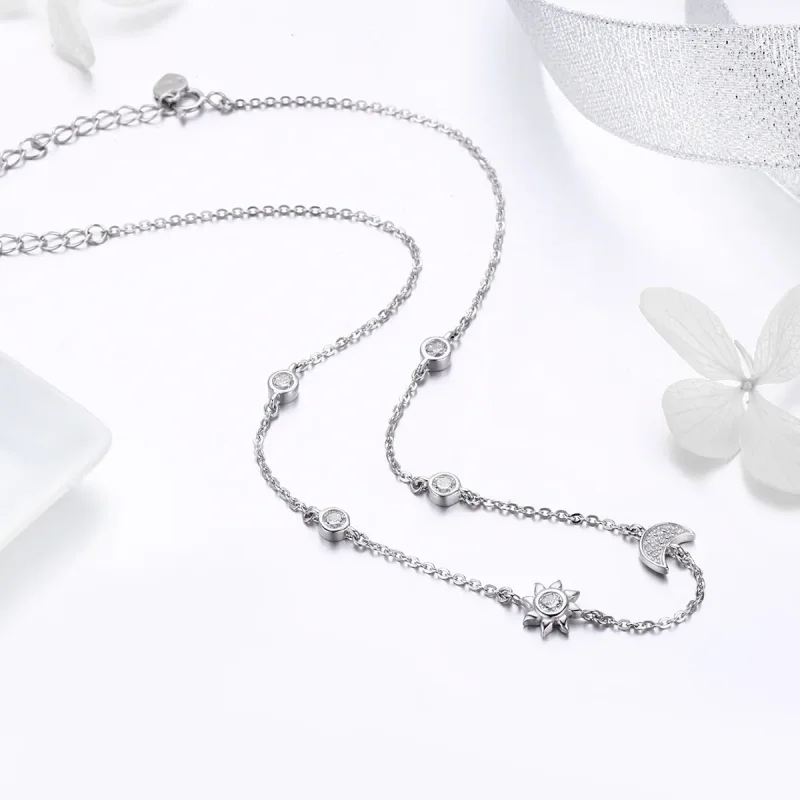 (image for) Silver Sun and Moon Glory Chain Necklace - PANDORA Style - SCN272 - View 4