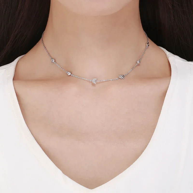 (image for) Silver Sun and Moon Glory Chain Necklace - PANDORA Style - SCN272 - View 5