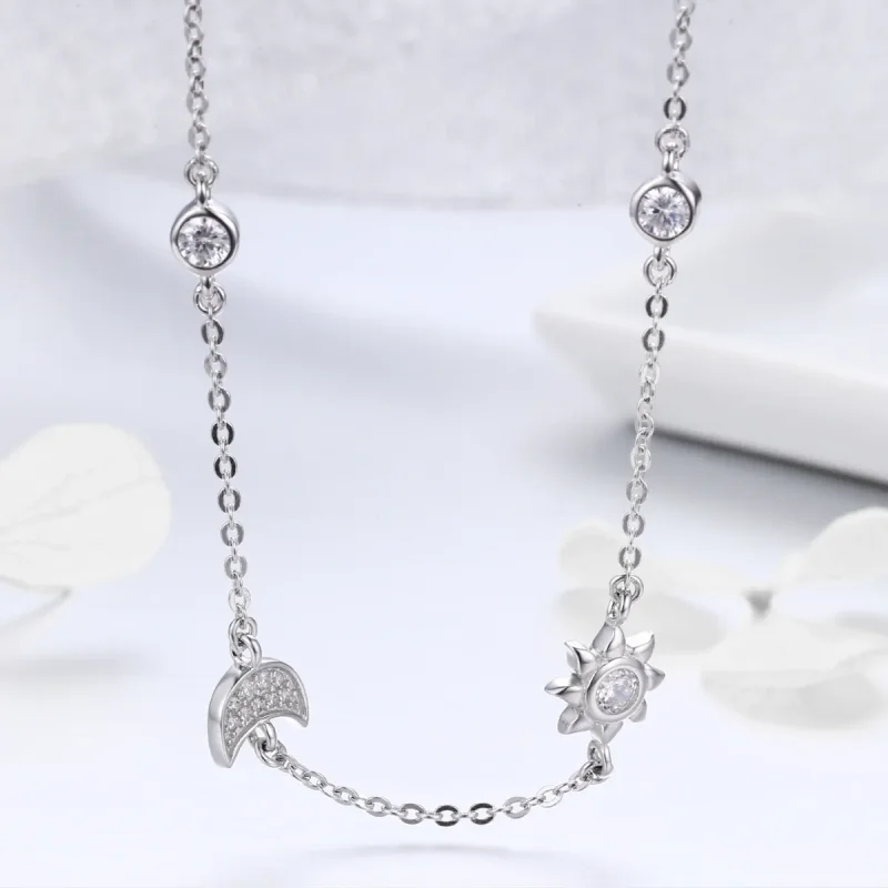(image for) Silver Sun and Moon Glory Chain Necklace - PANDORA Style - SCN272 - View 7