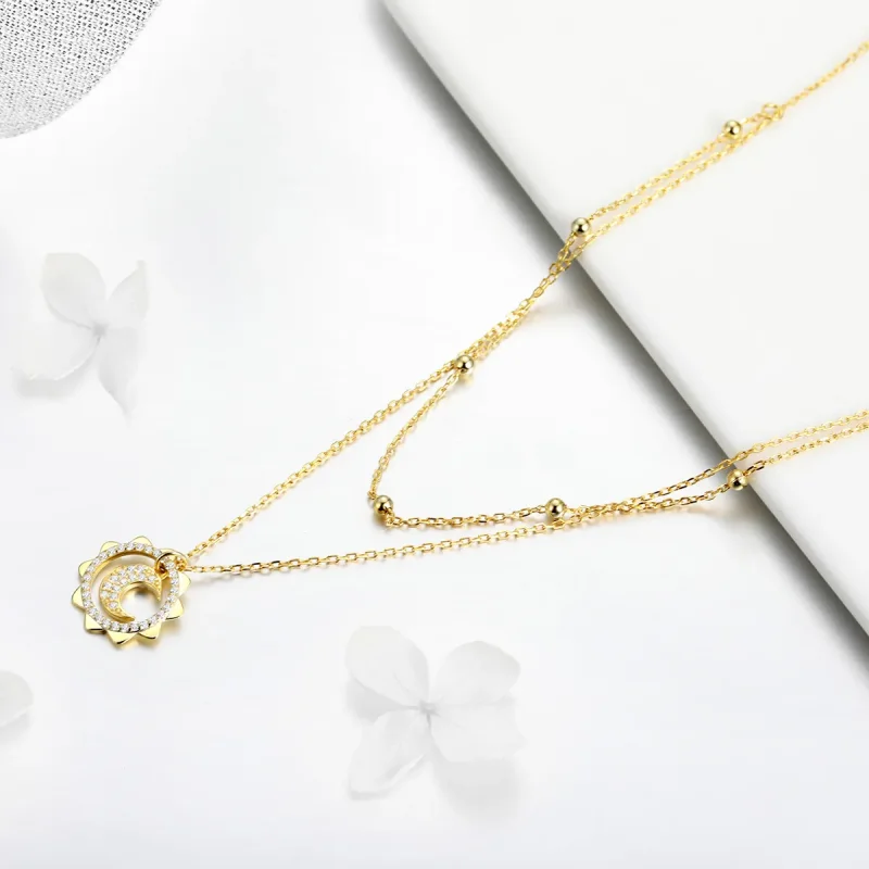 (image for) Silver Sun & Moon Necklace - PANDORA Style - SCN305 - View 2