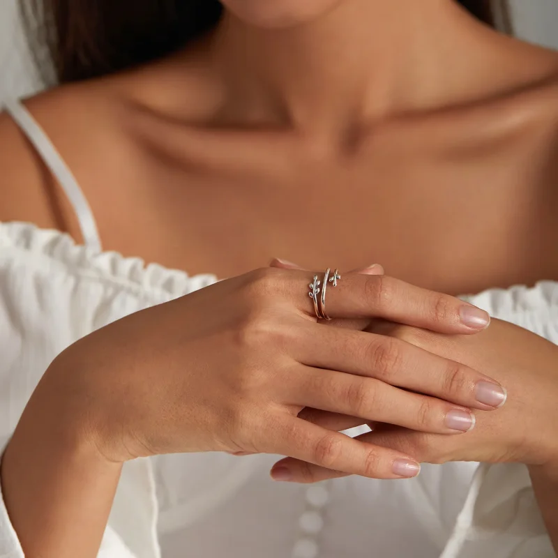 (image for) PANDORA Style Circles of Leaves Open Ring - SCR755 - View 6