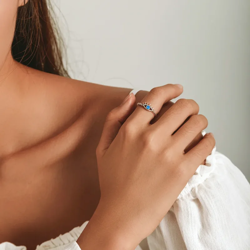 (image for) PANDORA Style Evil Eye Beaded Open Ring - BSR223 - View 8