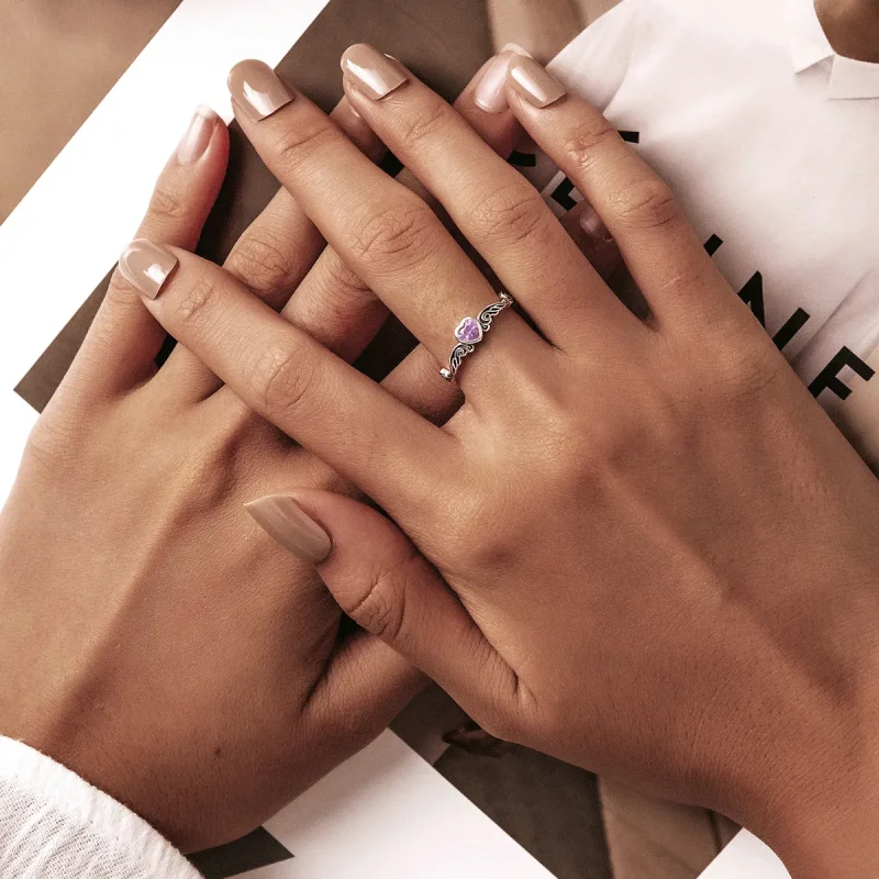 (image for) PANDORA Style Retro Pattern - Heart Open Ring - SCR766 - View 6