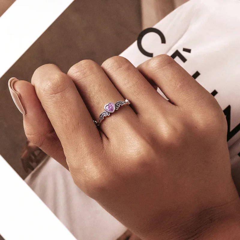 (image for) PANDORA Style Retro Pattern - Heart Open Ring - SCR766 - View 7