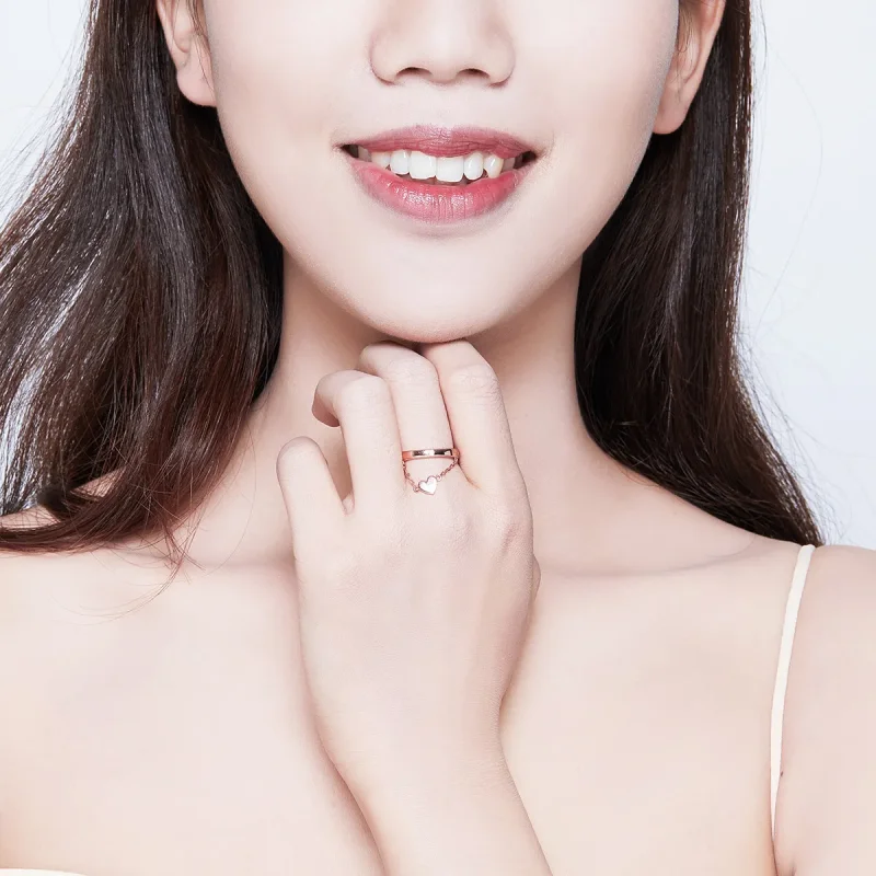 (image for) Pandora Style Rose Gold Open Ring, Love Light - SCR572 - View 7