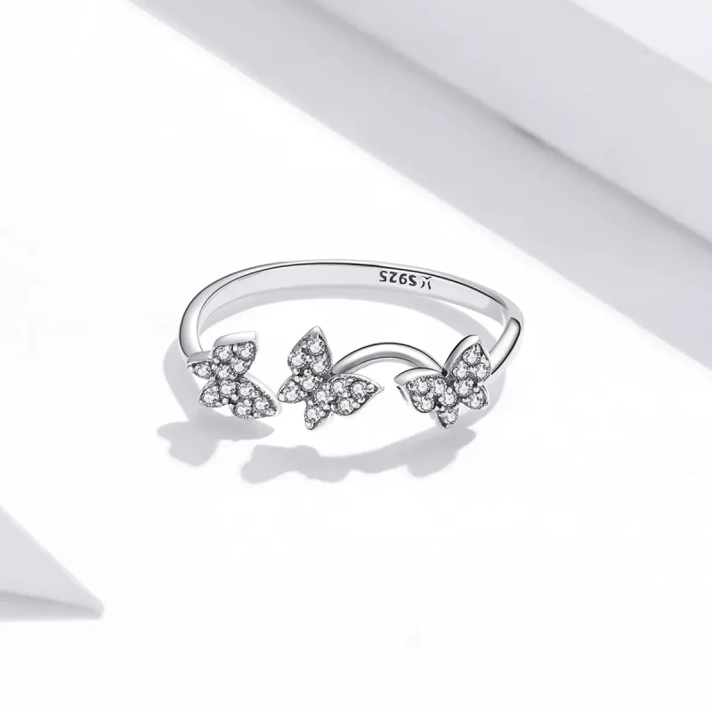 (image for) Pandora Style Silver Open Ring, Butterfly - SCR704 - View 3