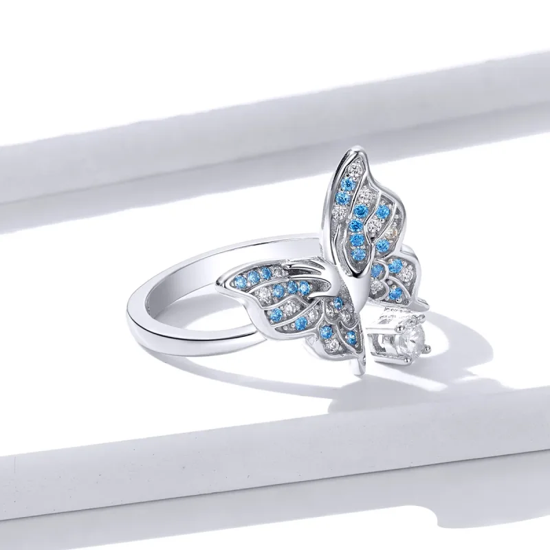 (image for) Pandora Style Silver Open Ring, Butterfly Wing - BSR098 - View 3