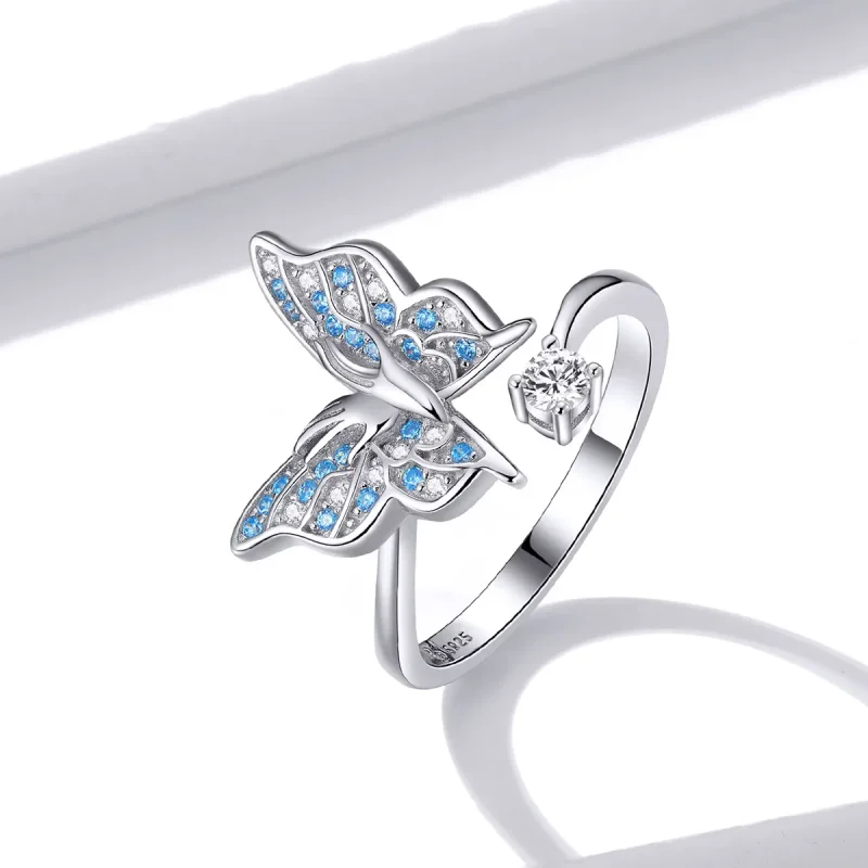 (image for) Pandora Style Silver Open Ring, Butterfly Wing - BSR098 - View 4