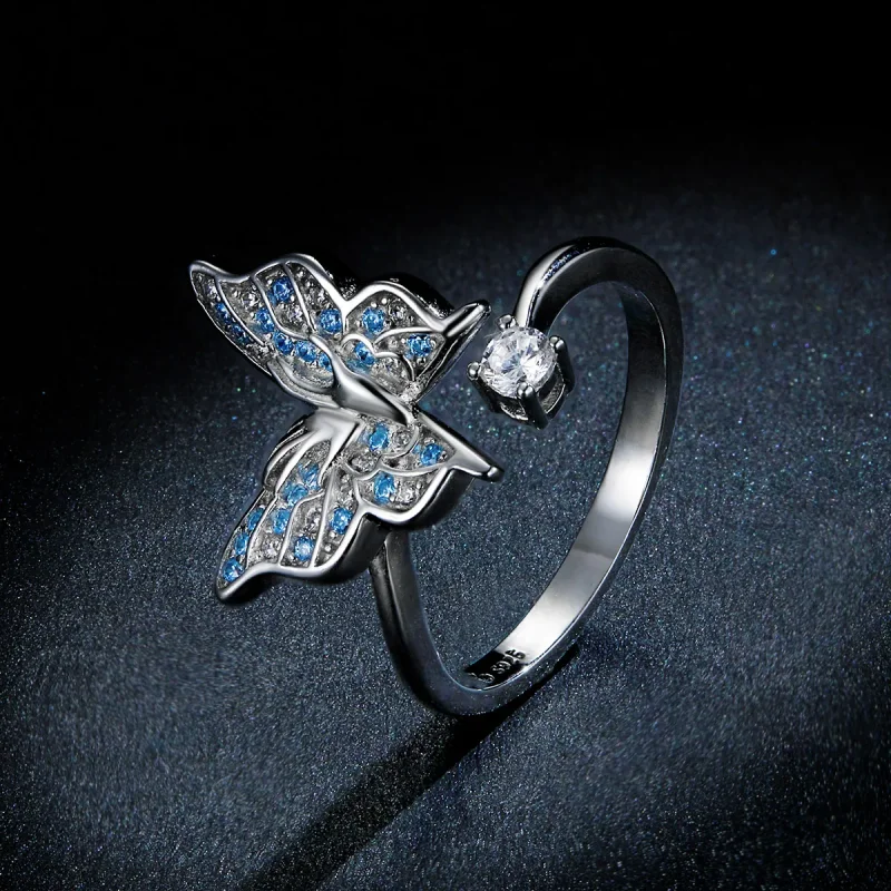 (image for) Pandora Style Silver Open Ring, Butterfly Wing - BSR098 - View 8