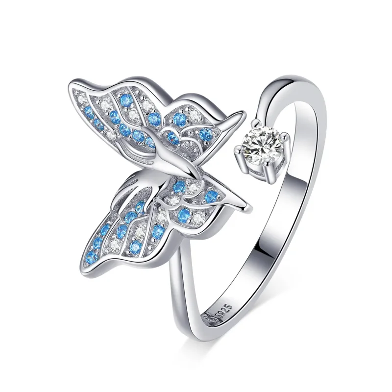 (image for) Pandora Style Silver Open Ring, Butterfly Wing - BSR098 - Product Image