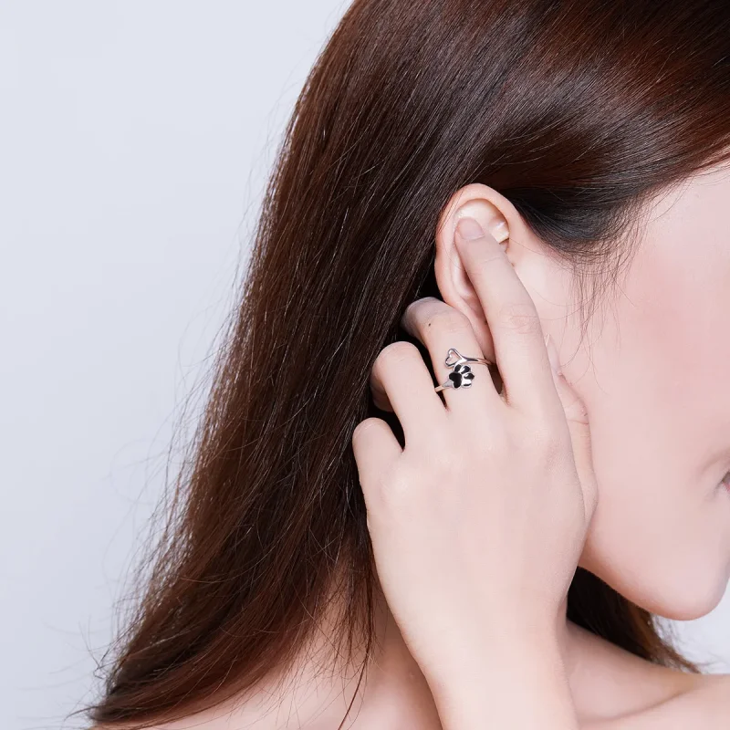 (image for) Pandora Style Silver Open Ring, Cat Claws, Black Enamel - SCR584 - View 7