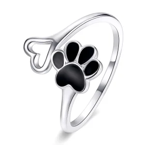 (image for) Pandora Style Silver Open Ring, Cat Claws, Black Enamel - SCR584