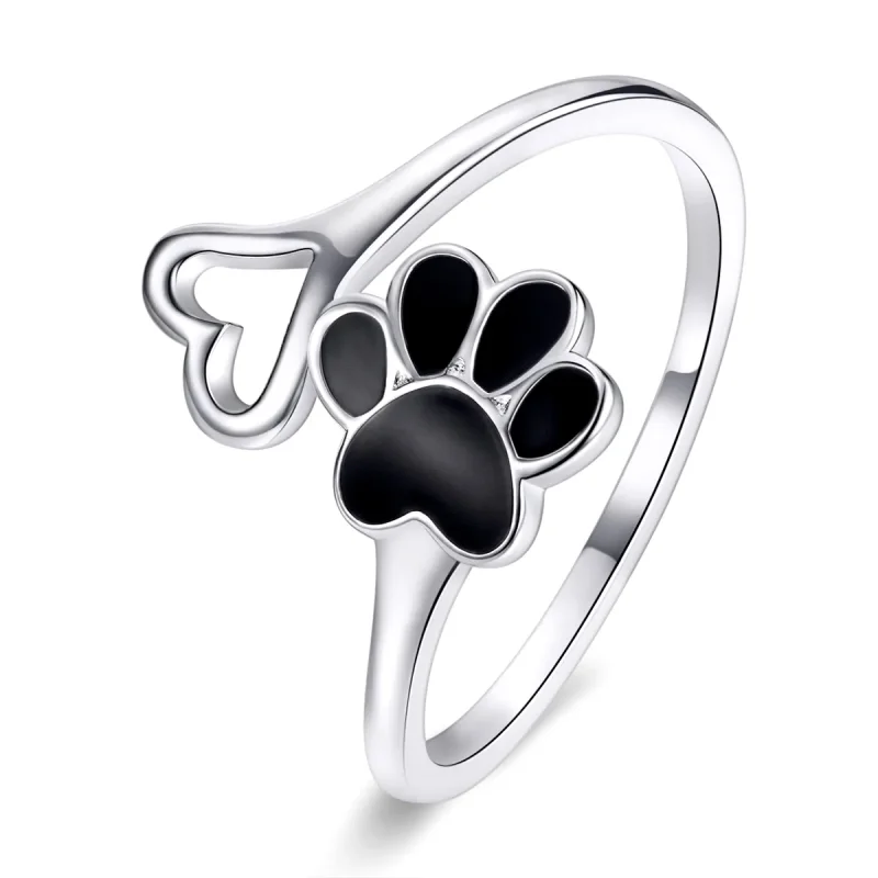 (image for) Pandora Style Silver Open Ring, Cat Claws, Black Enamel - SCR584 - Product Image
