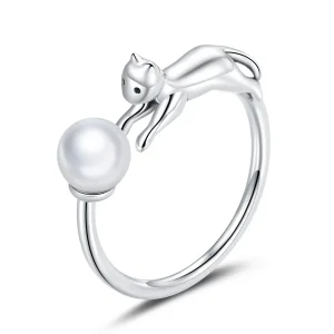 (image for) Pandora Style Silver Open Ring, Cat Plays Ball - SCR683