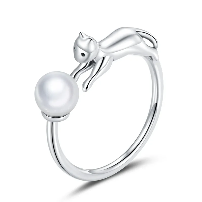 (image for) Pandora Style Silver Open Ring, Cat Plays Ball - SCR683 - Product Image