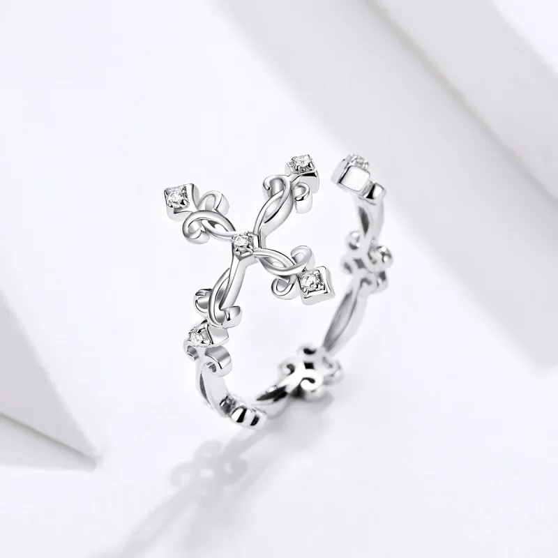 (image for) Pandora Style Silver Open Ring, Cross - BSR041 - View 2
