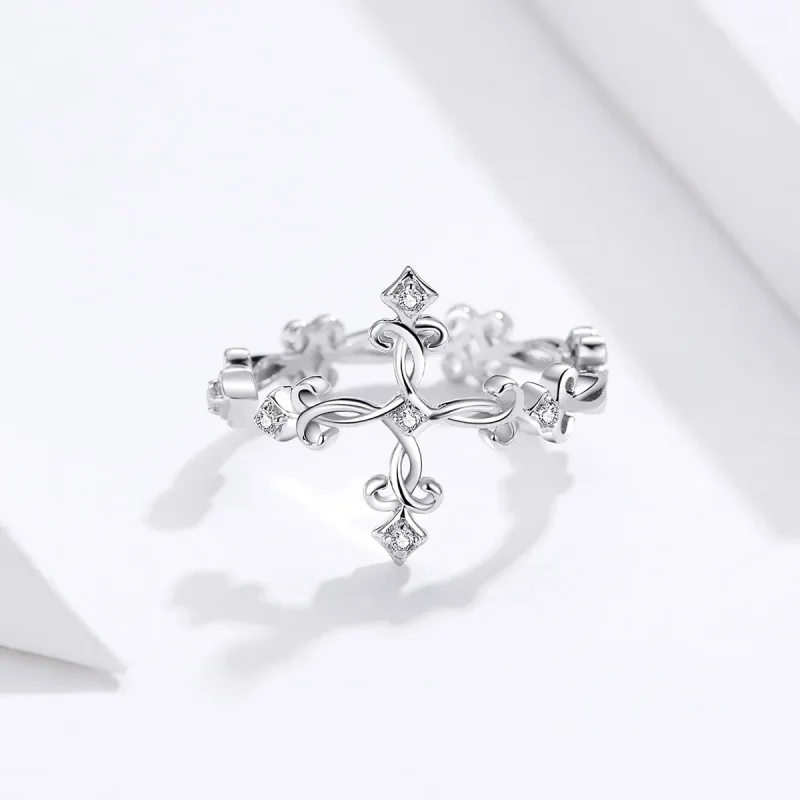 (image for) Pandora Style Silver Open Ring, Cross - BSR041 - View 3