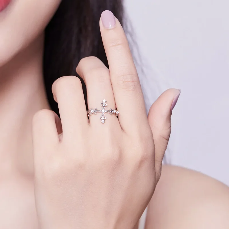 (image for) Pandora Style Silver Open Ring, Cross - BSR041 - View 5