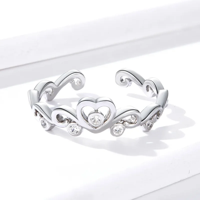 (image for) Pandora Style Silver Open Ring, Crown Silver - BSR105 - View 2