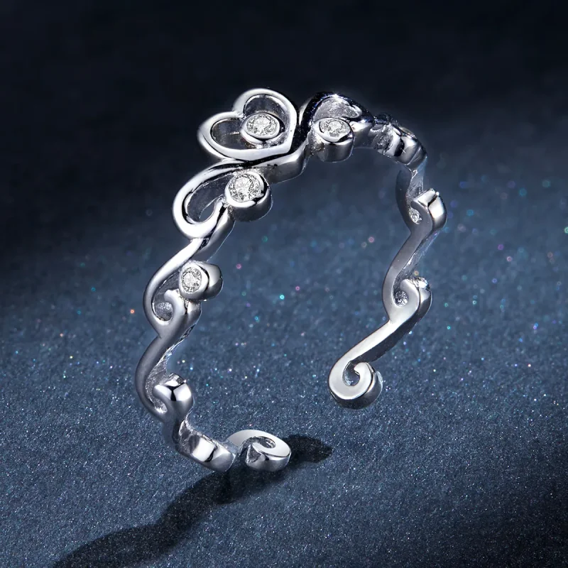 (image for) Pandora Style Silver Open Ring, Crown Silver - BSR105 - View 5