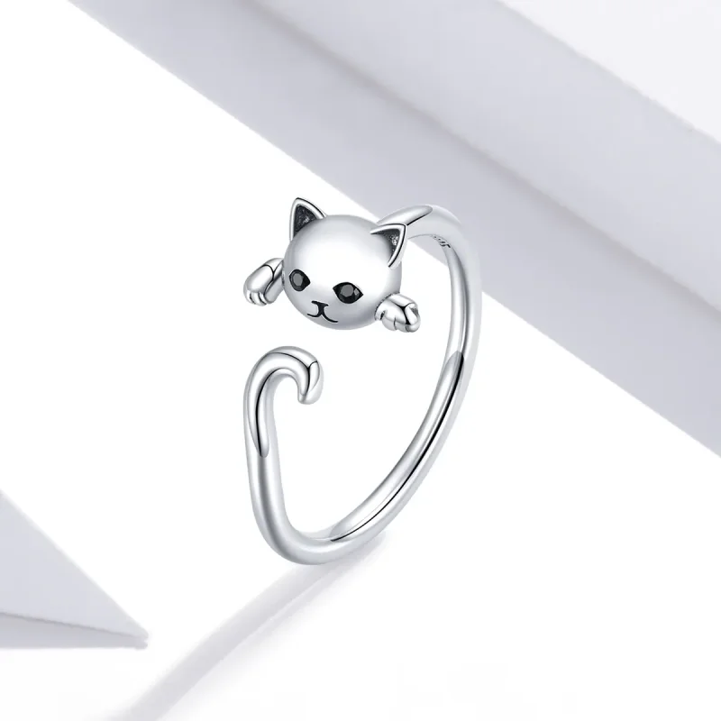 (image for) Pandora Style Silver Open Ring, Cute Cat - SCR707 - View 2