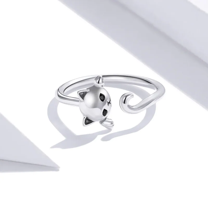 (image for) Pandora Style Silver Open Ring, Cute Cat - SCR707 - View 3