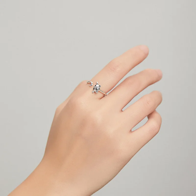 (image for) Pandora Style Silver Open Ring, Cute Cat - SCR707 - View 5