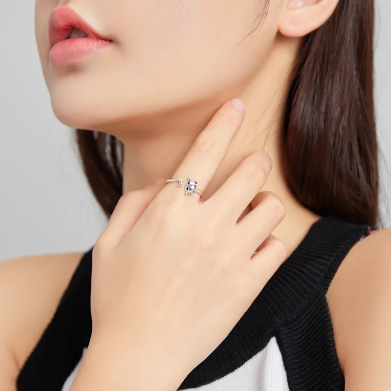 (image for) Pandora Style Silver Open Ring, Cute Cat - SCR707 - View 6