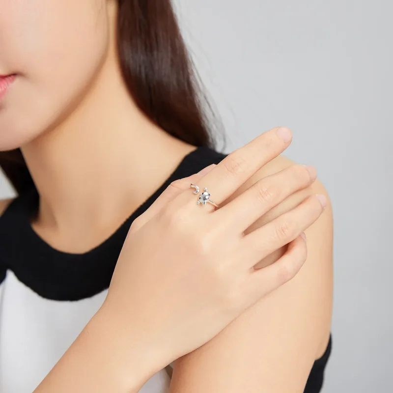 (image for) Pandora Style Silver Open Ring, Cute Cat - SCR707 - View 7