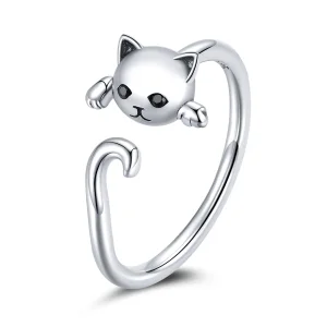 (image for) Pandora Style Silver Open Ring, Cute Cat - SCR707