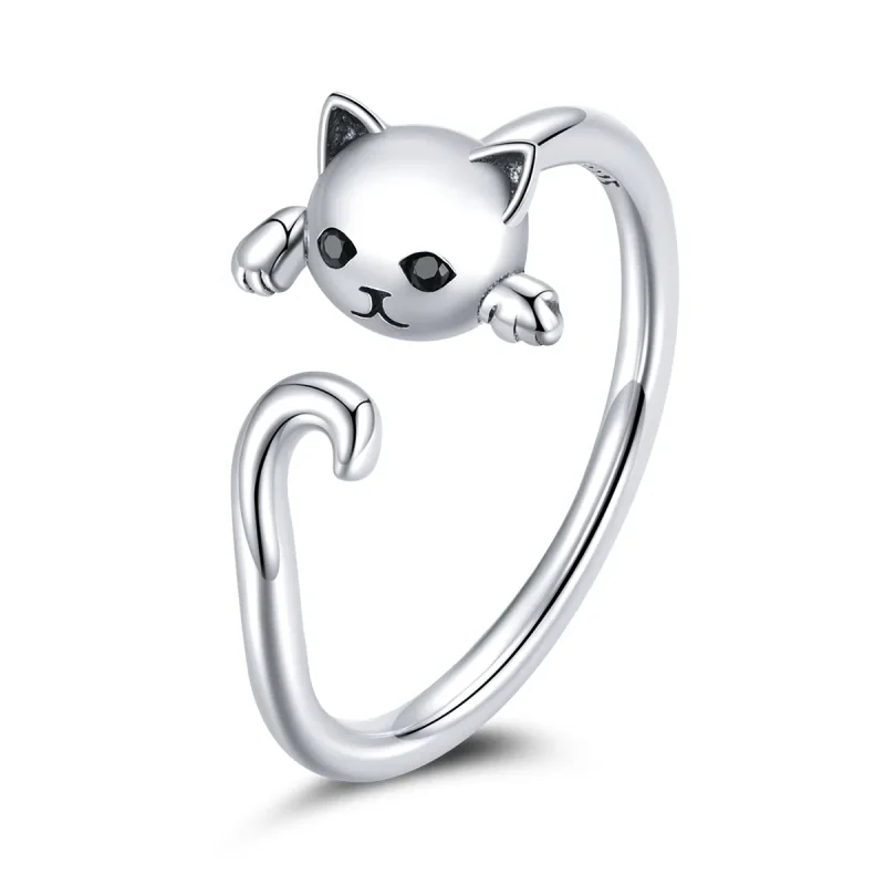 (image for) Pandora Style Silver Open Ring, Cute Cat - SCR707 - Product Image